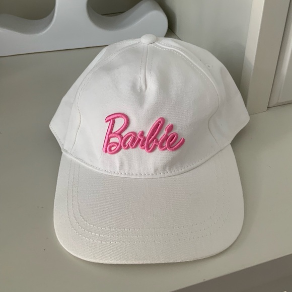 URBAN OUTFITTERS X BARBIE White Pink Adult Snap Back Cap Hat Flat Brim BRAND NEW - Picture 3 of 11